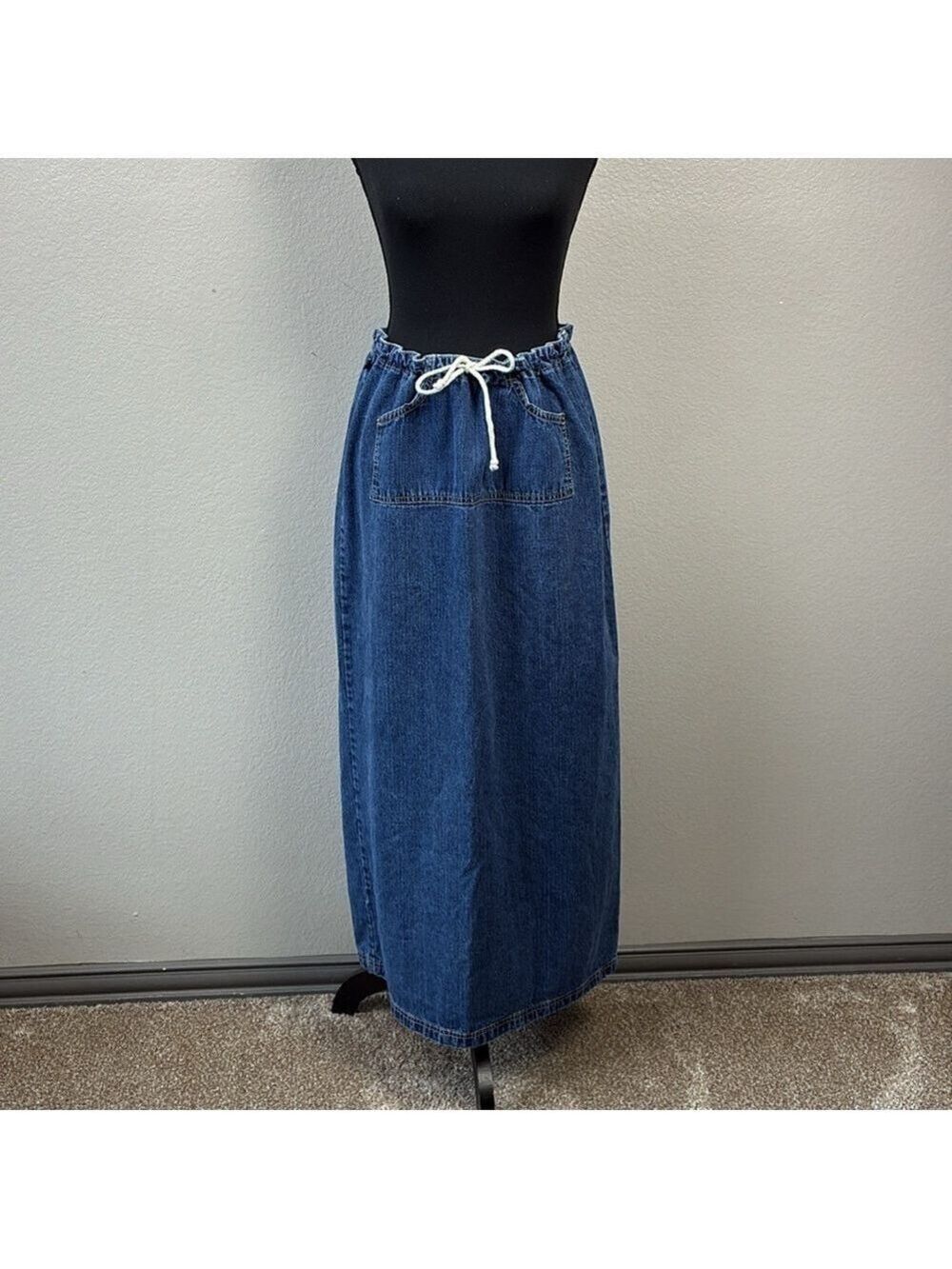 Tyte Jean Maxi Skirt Drawstring Waist Rear Slit Western Denim Y2K 12